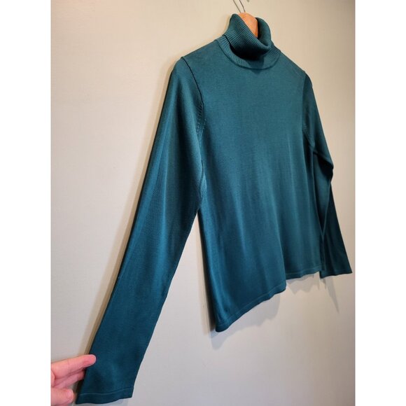 Vtg Kevo Collection Teal 100% Silk Knit Turtleneck Office Sz S - Picture 3 of 7